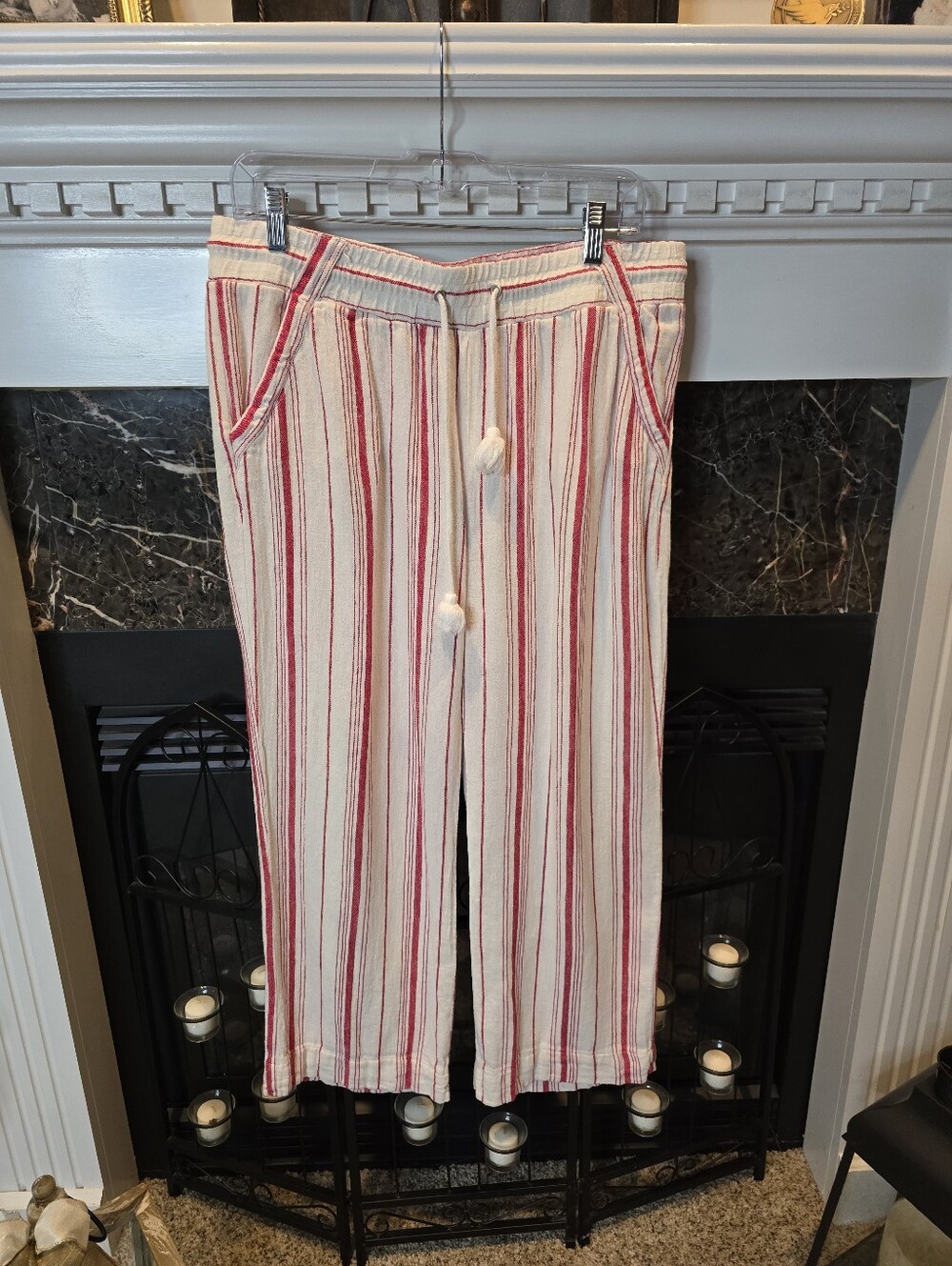 JOLT LINEN BLEND ROP BELTED LOOSE PANTS, WHITE RED XL - Picture 2 of 10